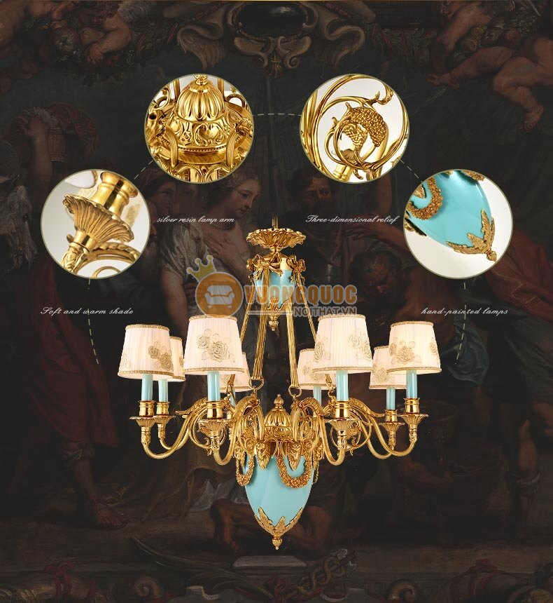 Đèn chùm đồng trang trí họa tiết tinh xảo abr154-16